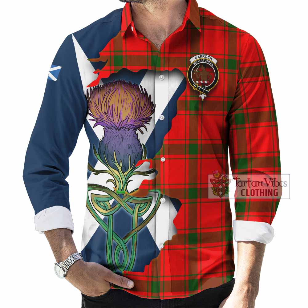 Tartan Vibes Clothing Darroch Tartan Family Crest Long Sleeve Button Shirt Scottish Thistle Celtic Inspired