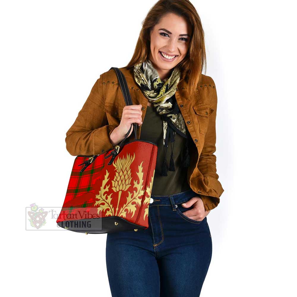 Darroch Tartan Leather Tote Bag Gold Thistle Style - Tartan Vibes Clothing