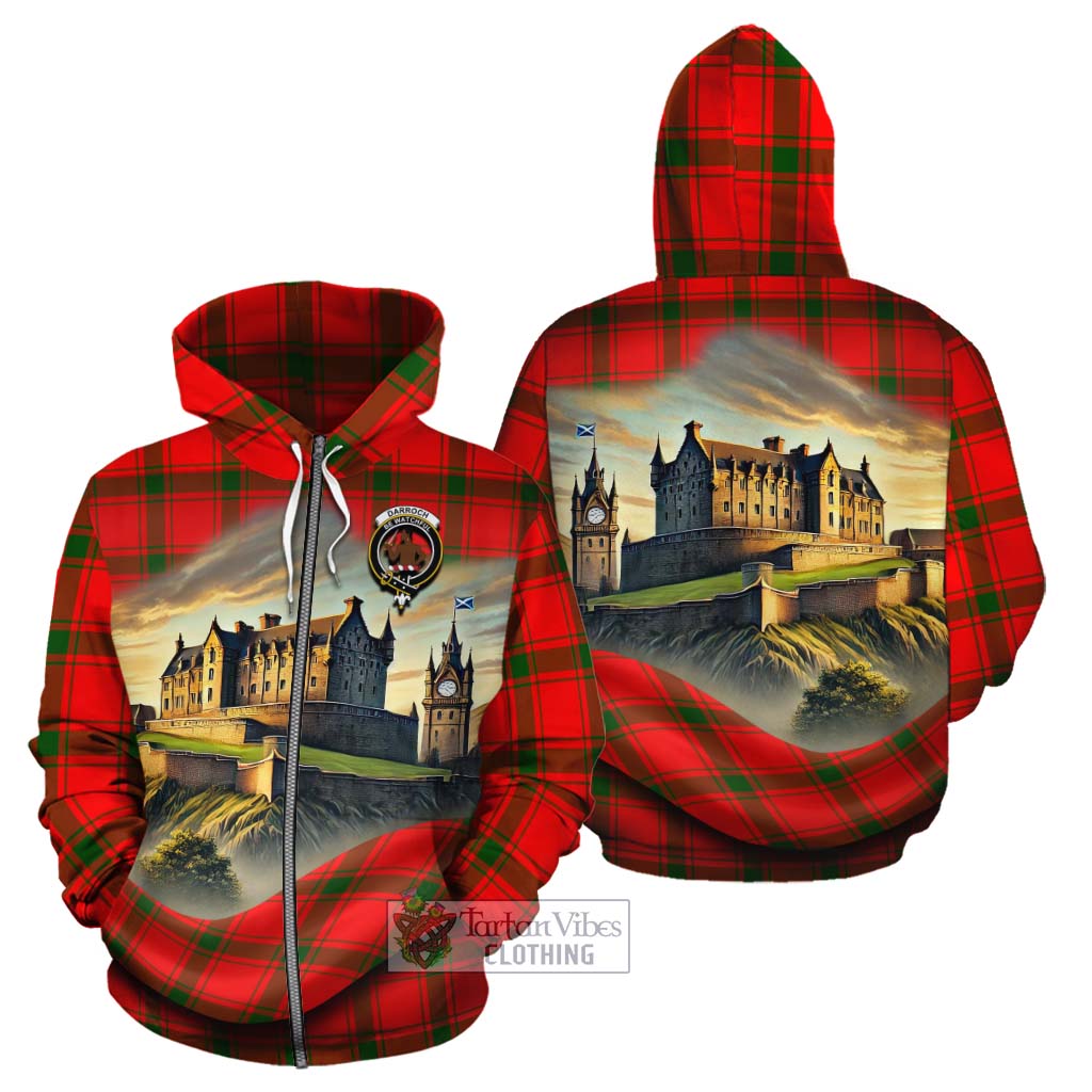 Darroch Tartan Family Crest Cotton Hoodie with Scottish Ancient Castle Style Zip Hoodie - Tartan Vibes Clothing