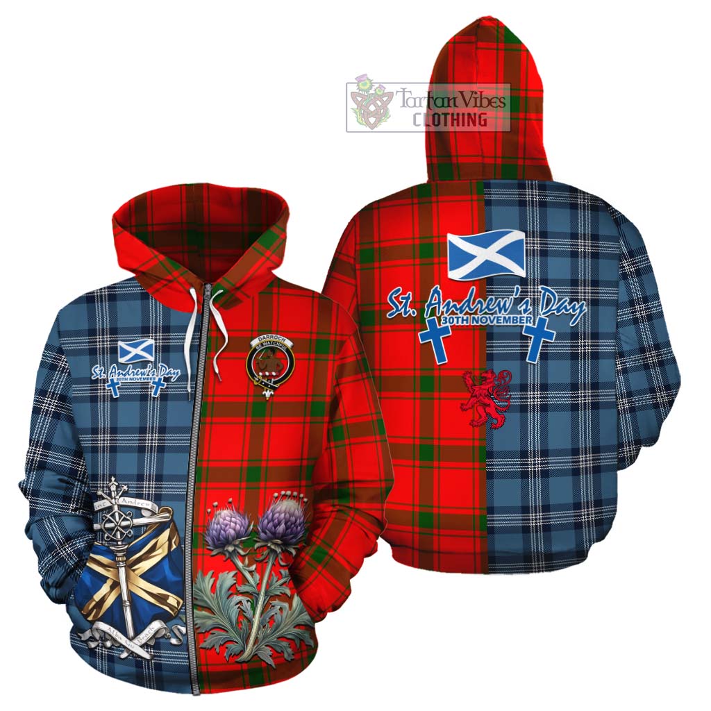 Darroch Tartan Cotton Hoodie Happy St. Andrew's Day Half Tartan Style - Tartan Vibes Clothing