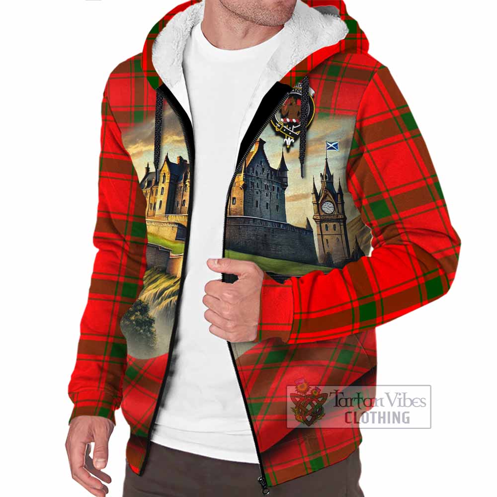 Darroch Tartan Family Crest Sherpa Hoodie with Scottish Ancient Castle Style - Tartan Vibes Clothing