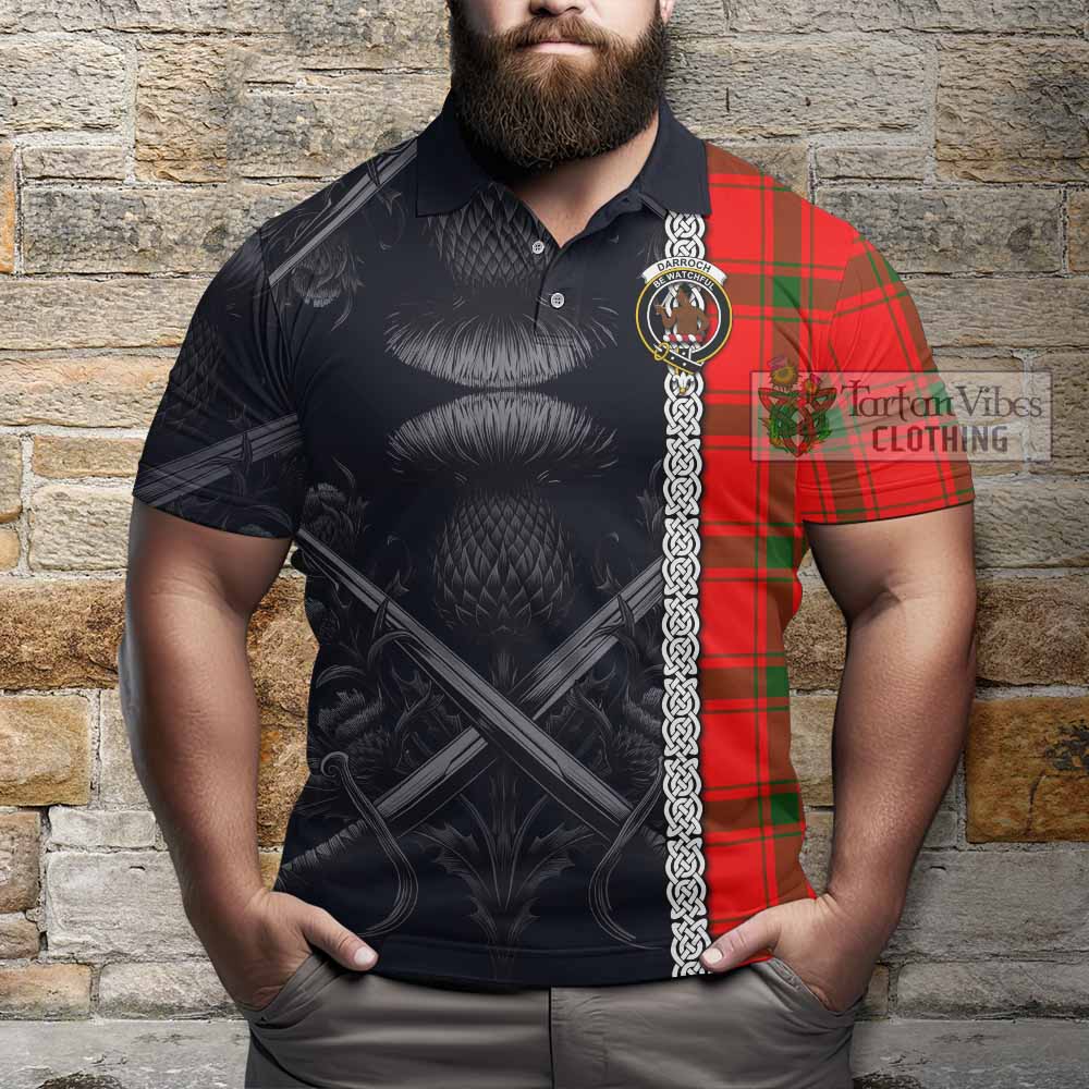 Darroch Tartan Polo Shirt with Family Crest Cross Sword Thistle Celtic Vibes - Tartan Vibes Clothing