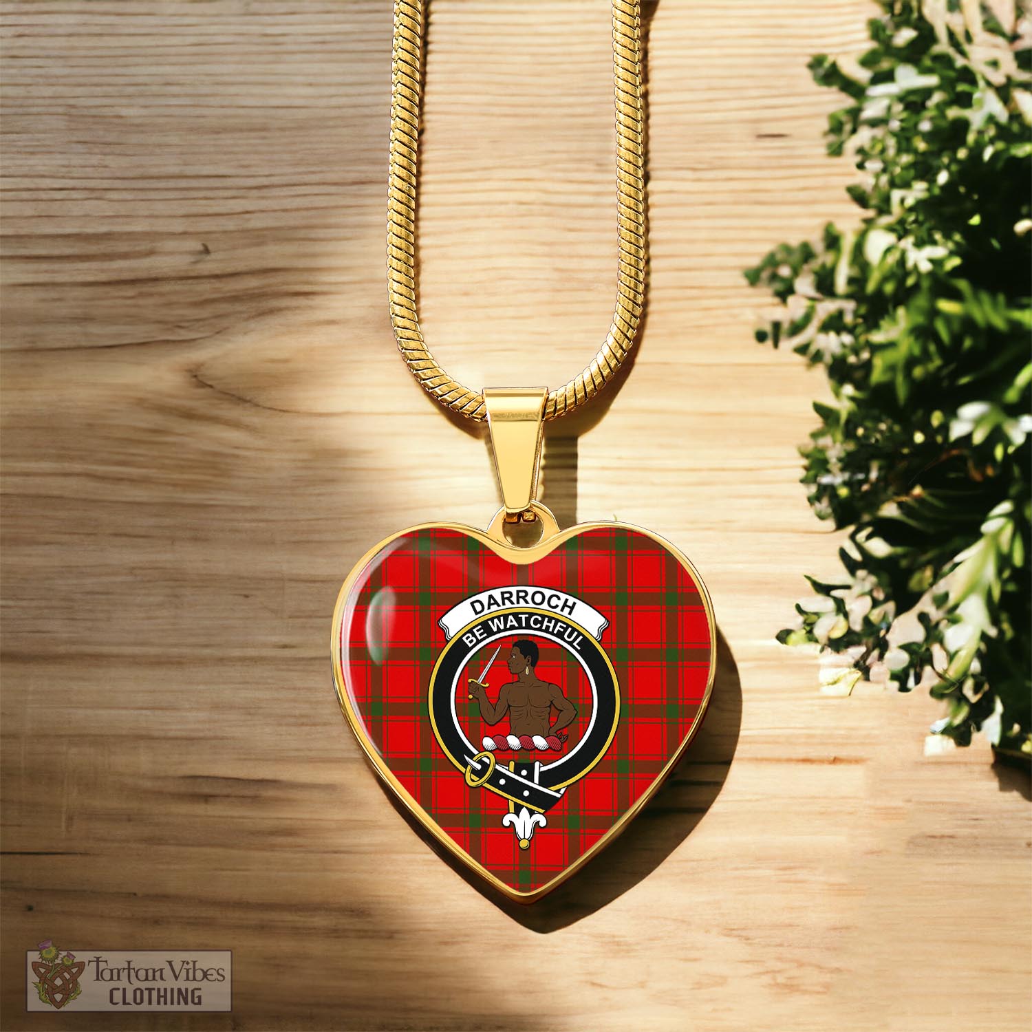 Darroch Tartan Heart Necklace with Family Crest Luxury Necklace (Gold) No - Tartan Vibes Clothing