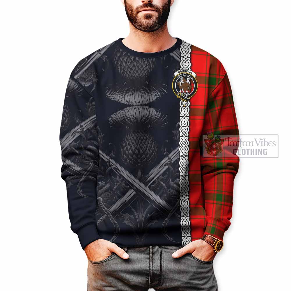Darroch Tartan Sweatshirt with Family Crest Cross Sword Thistle Celtic Vibes - Tartan Vibes Clothing