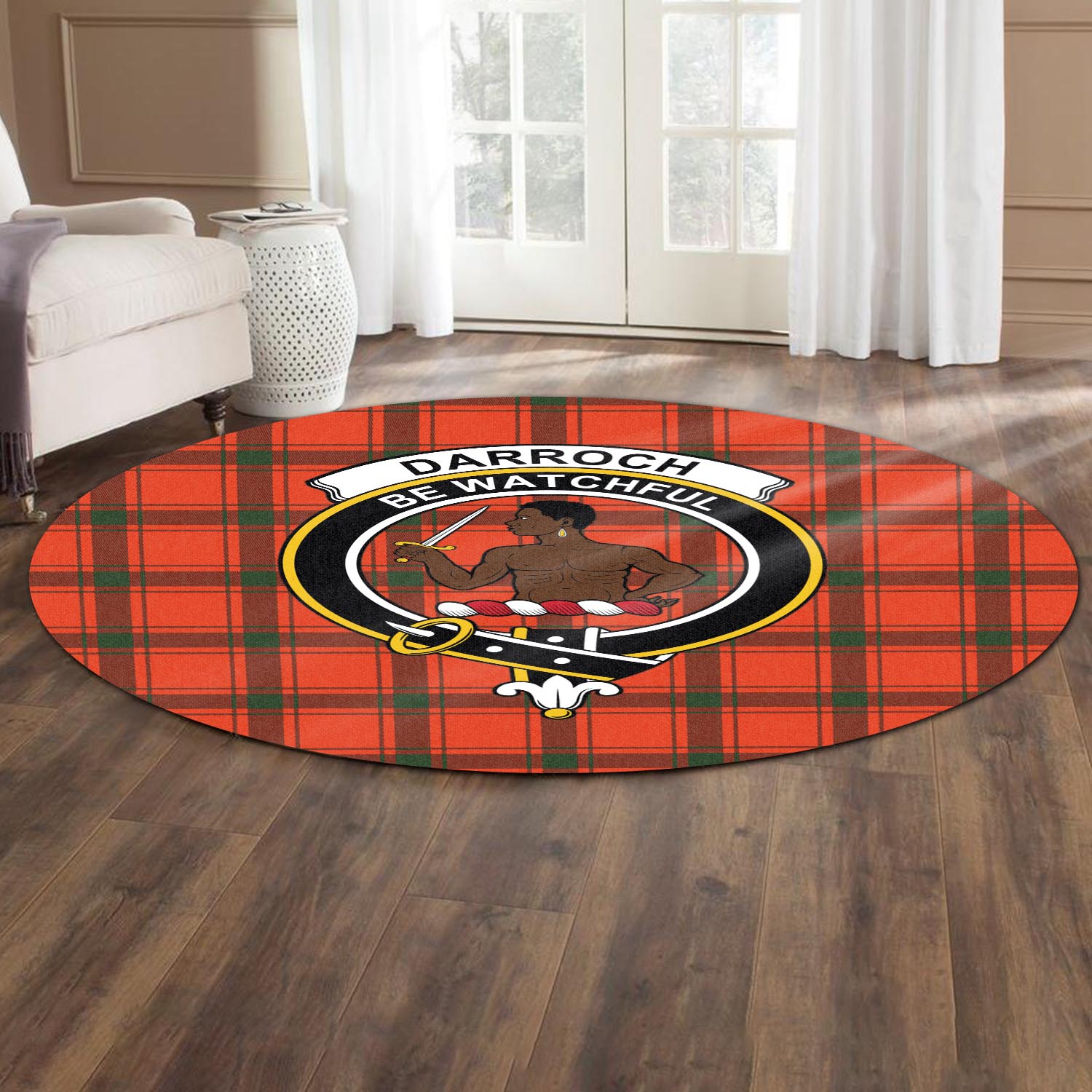 Darroch Tartan Round Rug with Family Crest - Tartan Vibes Clothing