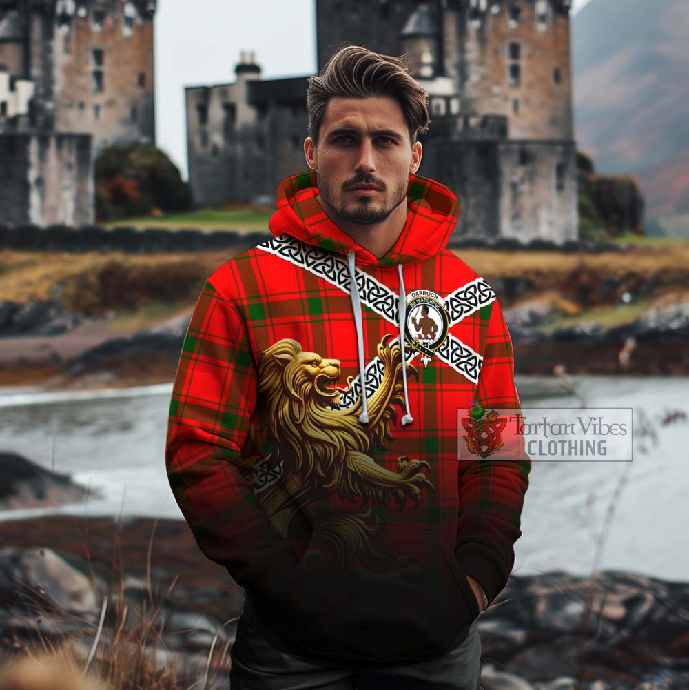 Darroch Crest Tartan Cotton Hoodie with Golden Lion Emblem Celtic Style - Tartan Vibes Clothing