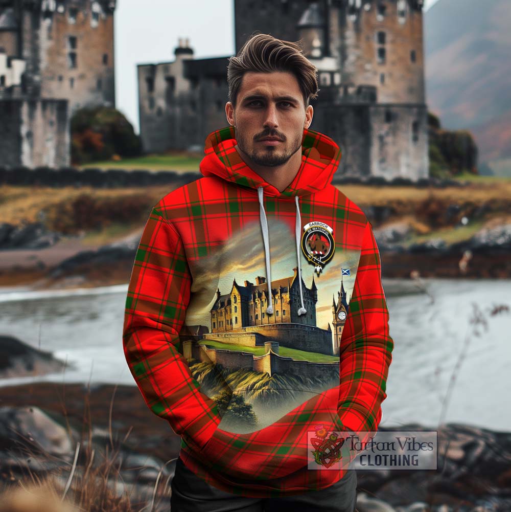 Darroch Tartan Family Crest Cotton Hoodie with Scottish Ancient Castle Style - Tartan Vibes Clothing