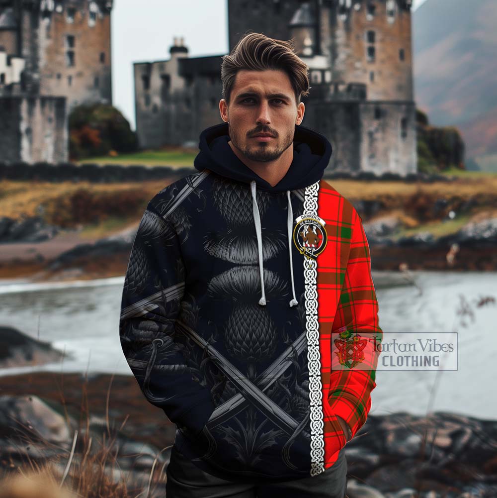 Darroch Tartan Cotton Hoodie with Family Crest Cross Sword Thistle Celtic Vibes - Tartan Vibes Clothing