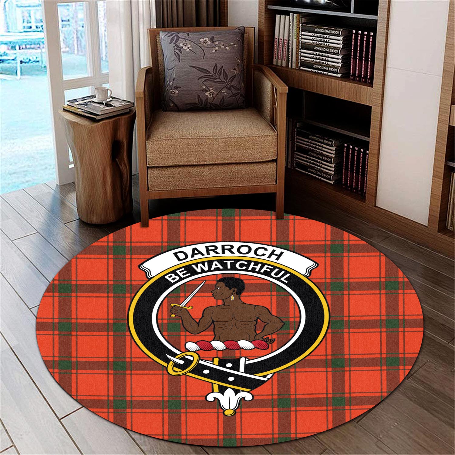 Darroch Tartan Round Rug with Family Crest - Tartan Vibes Clothing
