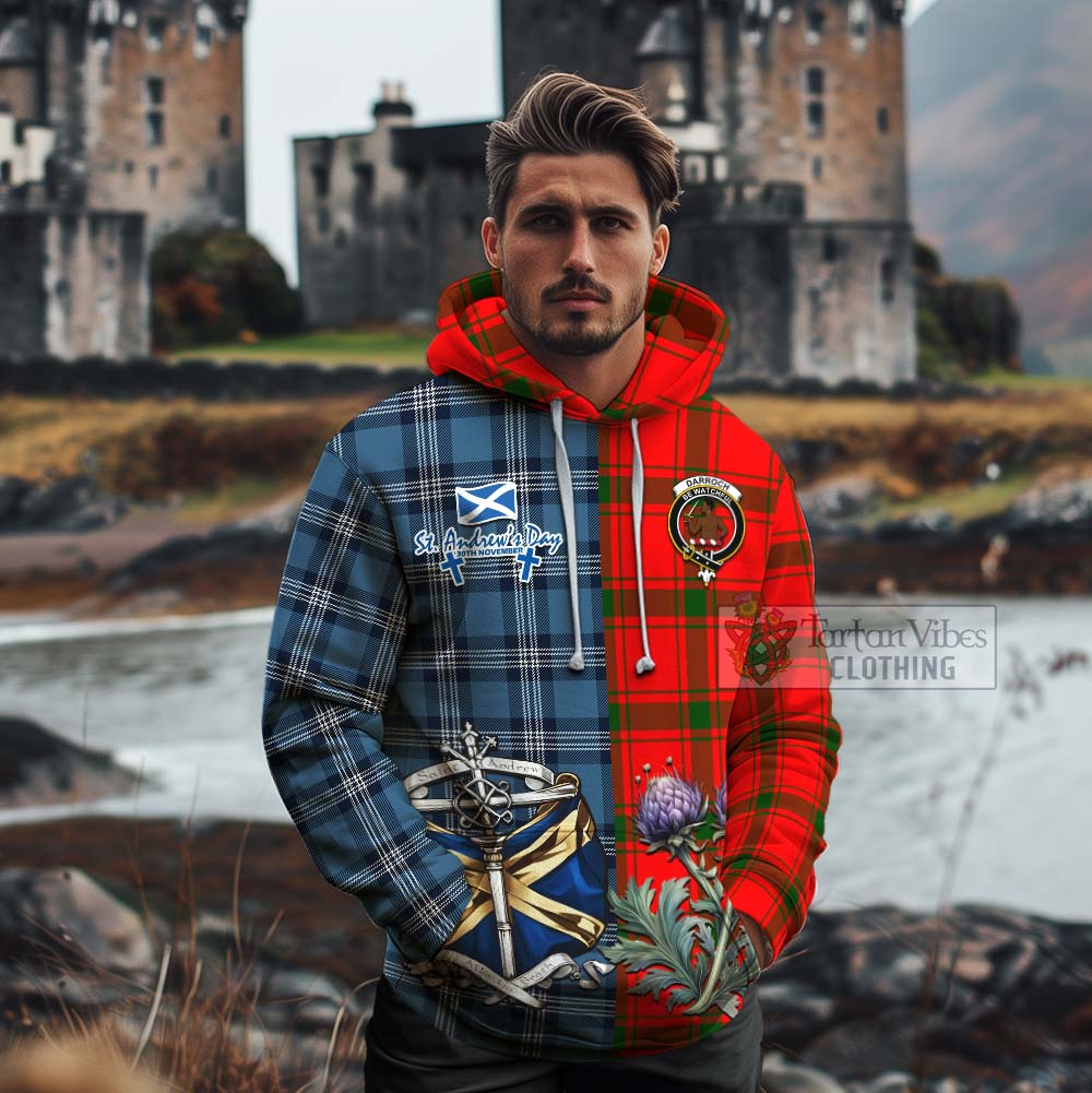 Darroch Tartan Cotton Hoodie Happy St. Andrew's Day Half Tartan Style - Tartan Vibes Clothing