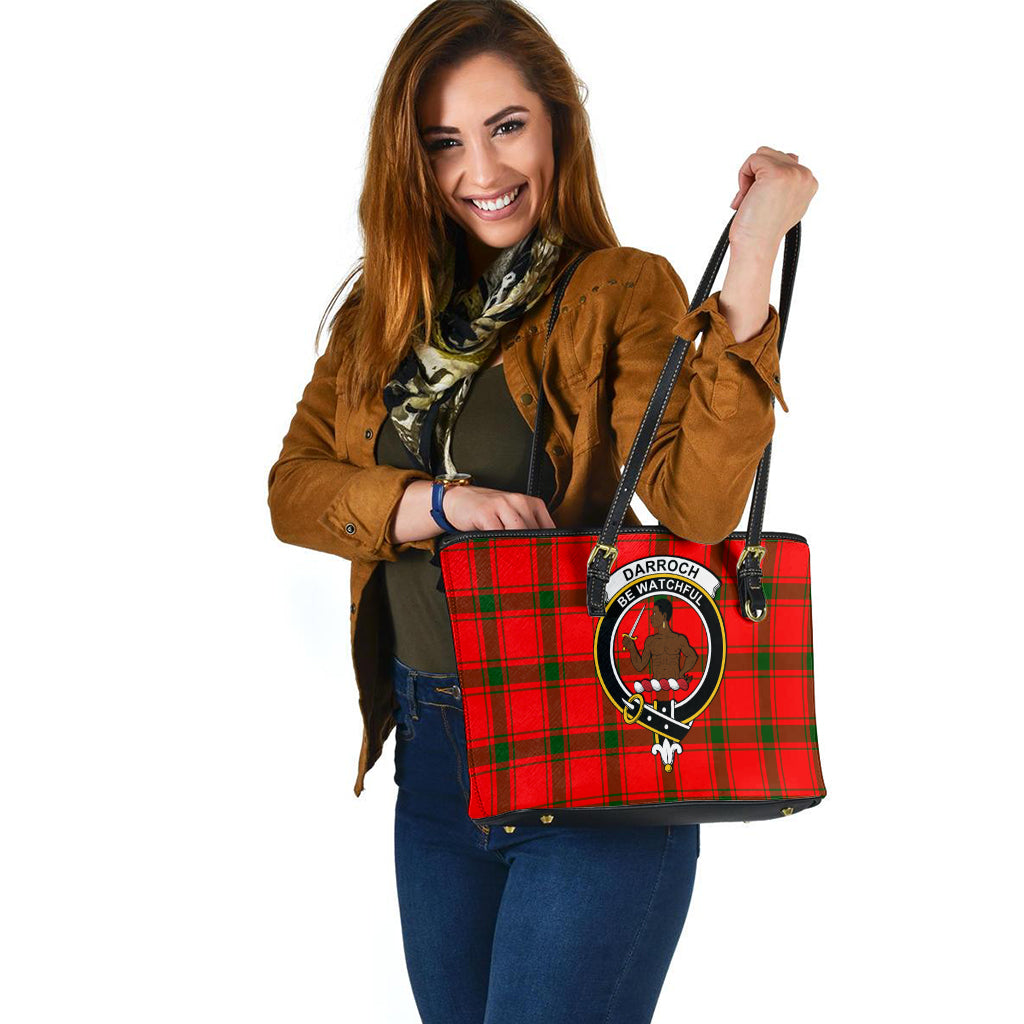 Darroch Tartan Leather Tote Bag with Family Crest - Tartan Vibes Clothing