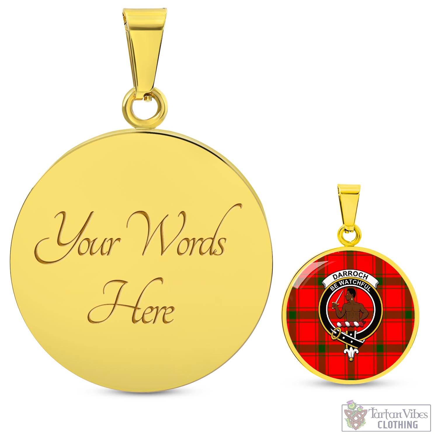 Darroch Tartan Circle Necklace with Family Crest Luxury Necklace (Gold) Yes - Tartan Vibes Clothing