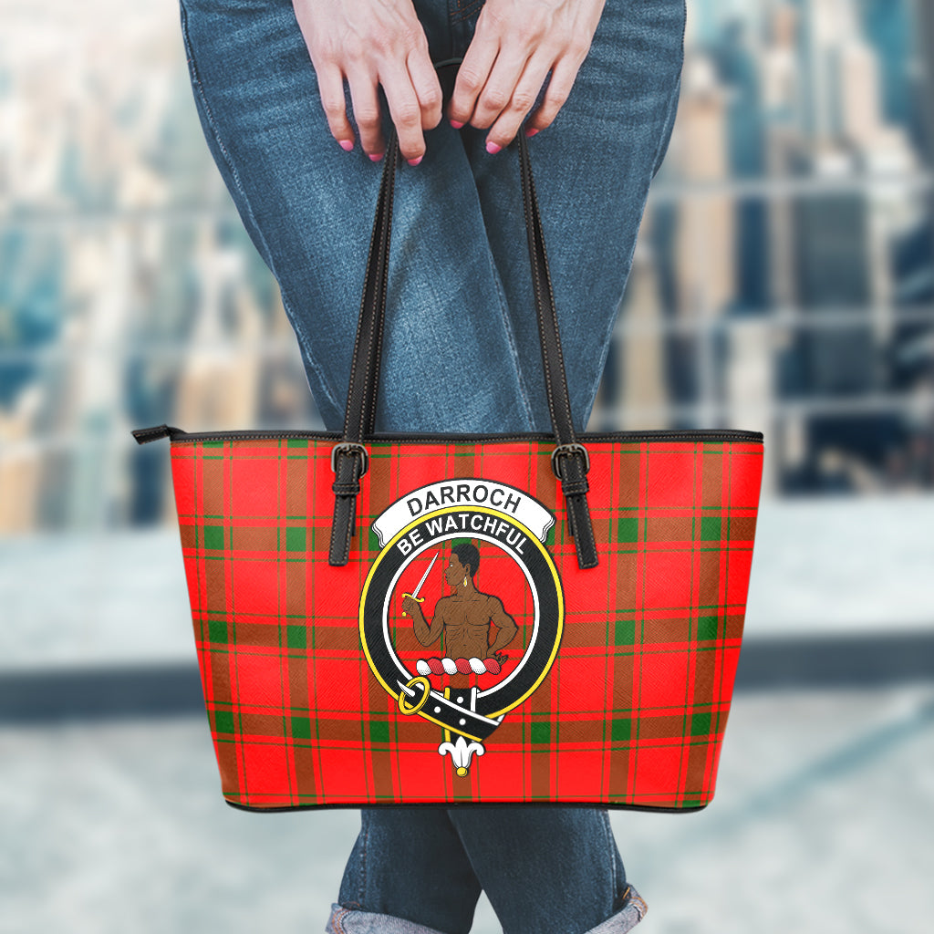 Darroch Tartan Leather Tote Bag with Family Crest - Tartan Vibes Clothing