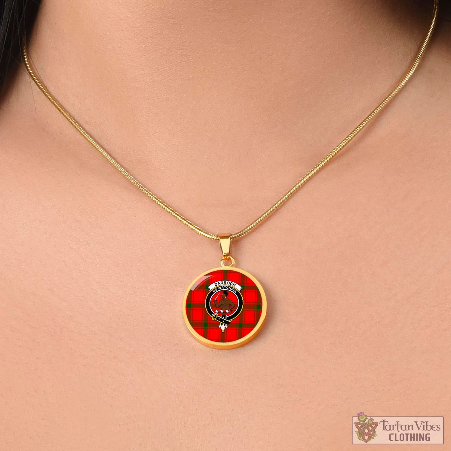 Darroch Tartan Circle Necklace with Family Crest - Tartan Vibes Clothing