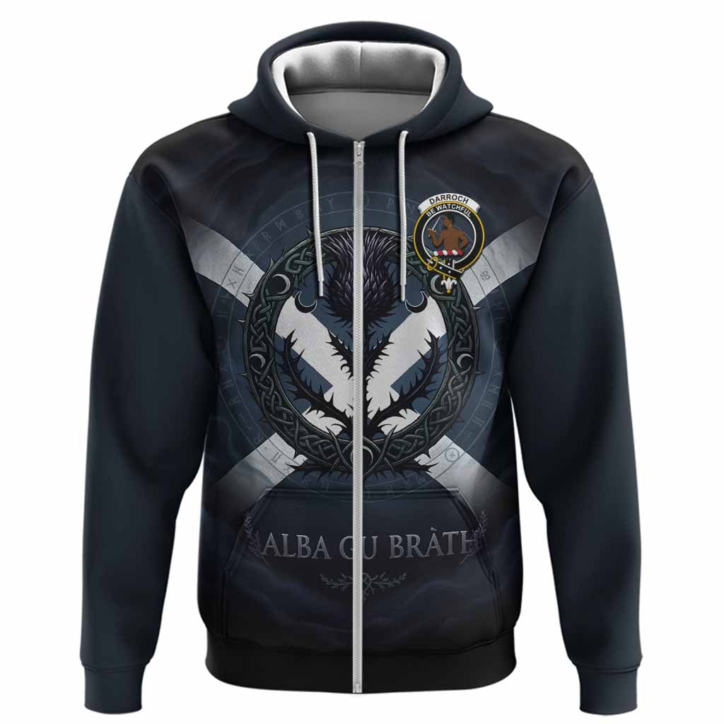 Darroch Clan Crest Hoodie with Celtic Knot Thistle and Saltire