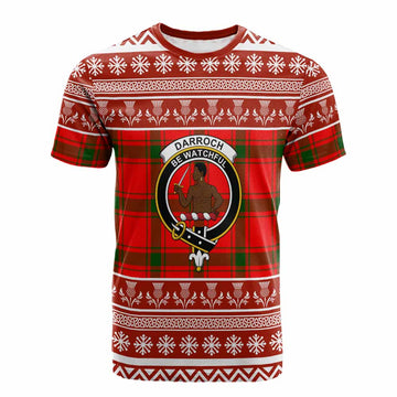 Darroch Clan Tartan Christmas Cotton T-shirt with Family Crest