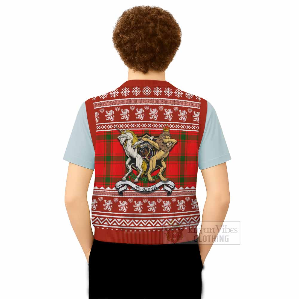Darroch Clan Tartan Crest Christmas Knitted V-Neck Vest Coat of Arms Funny Style - Tartan Vibes Clothing