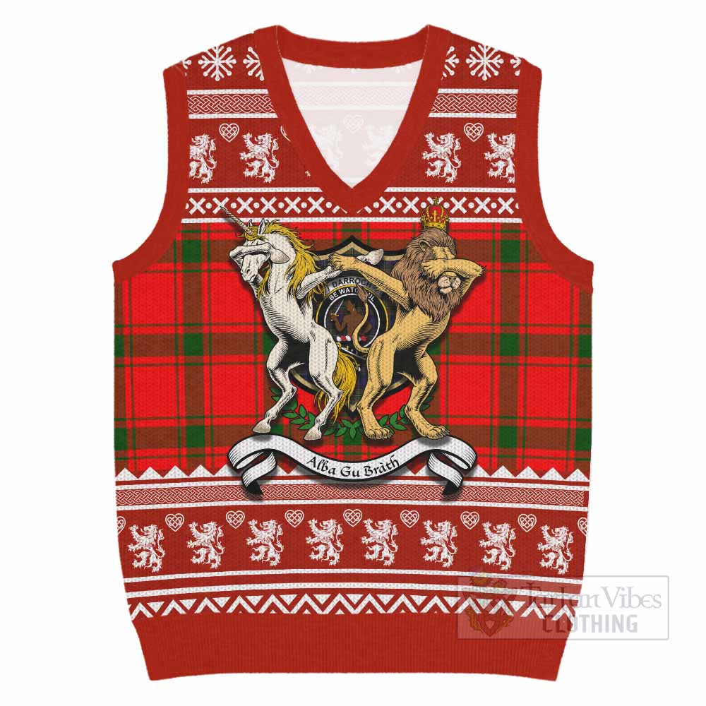 Darroch Clan Tartan Crest Christmas Knitted V-Neck Vest Coat of Arms Funny Style - Tartan Vibes Clothing