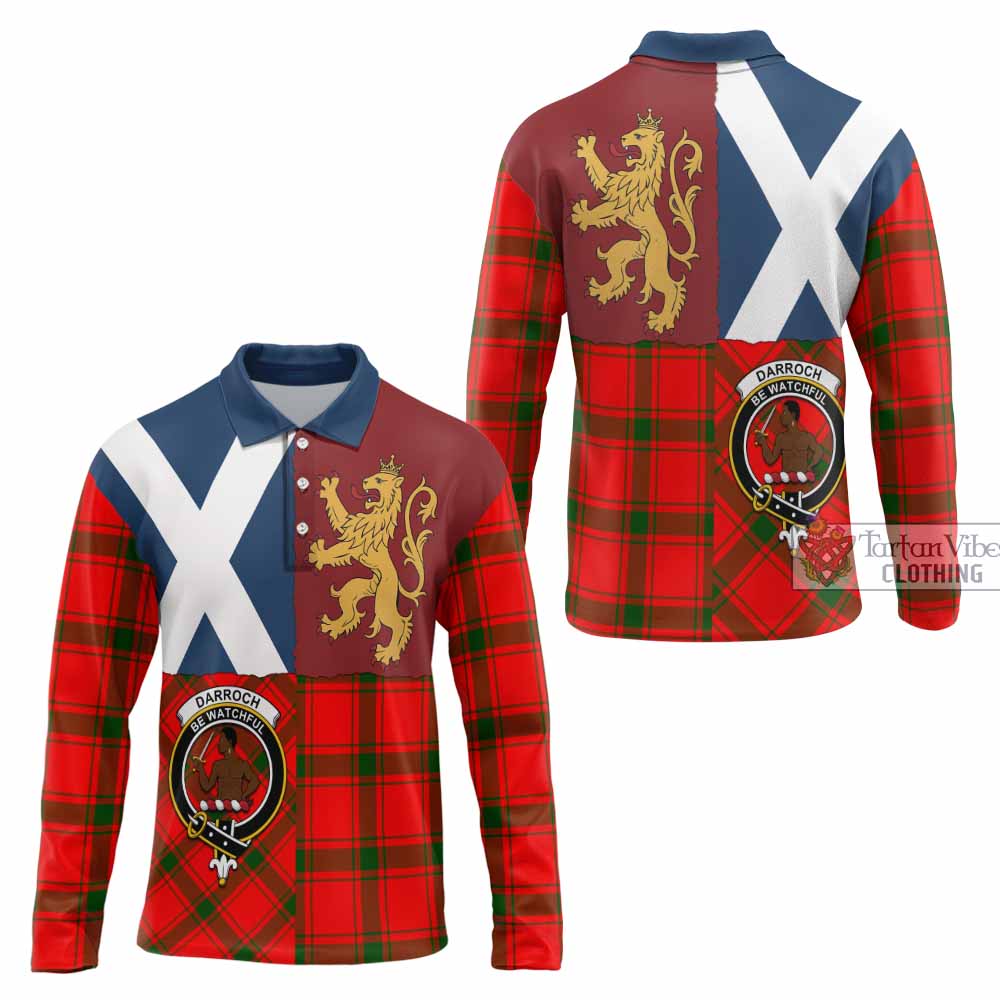 Darroch Crest Tartan Long Sleeve Polo Shirt with Lion Rampant Saltire Style
