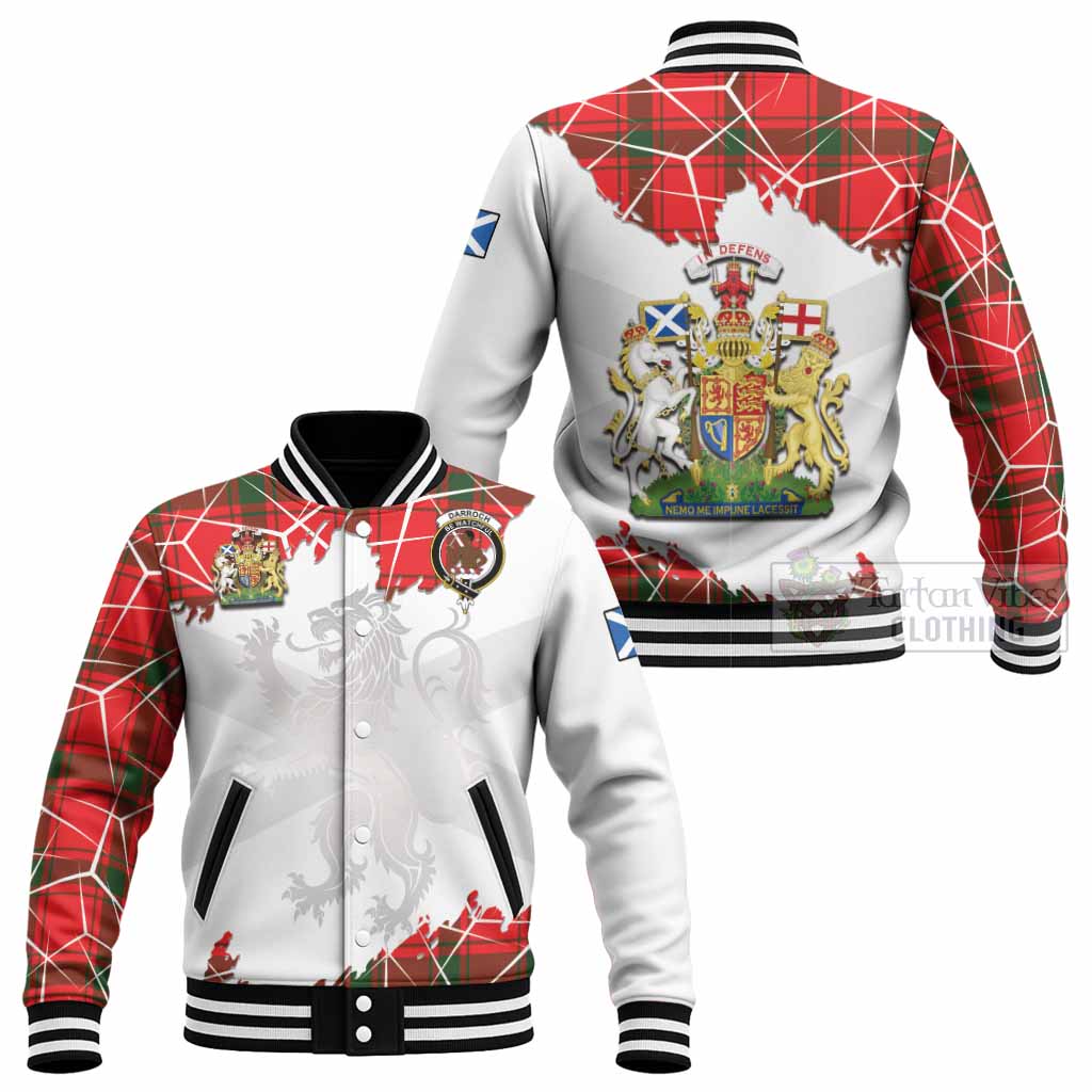 Darroch Tartan Baseball Jacket with Family Crest and Lion Rampant Grunge Style