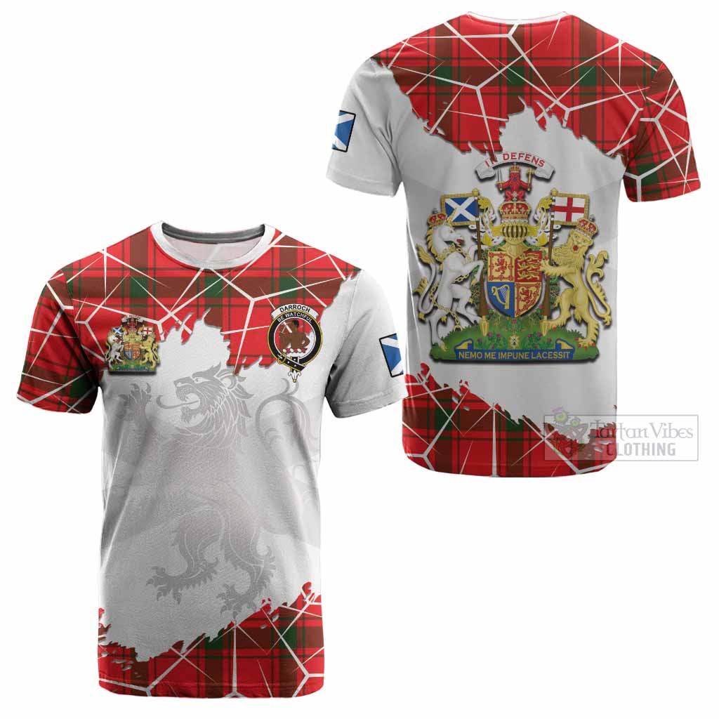 Darroch Tartan Cotton T-shirt with Family Crest and Lion Rampant Grunge Style
