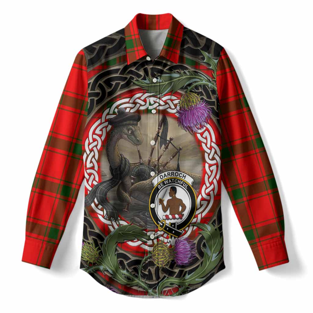 Darroch Tartan Crest Bagpipe Nessie Women Casual Shirt Scottish Loch Ness Monster Celtic Thistle
