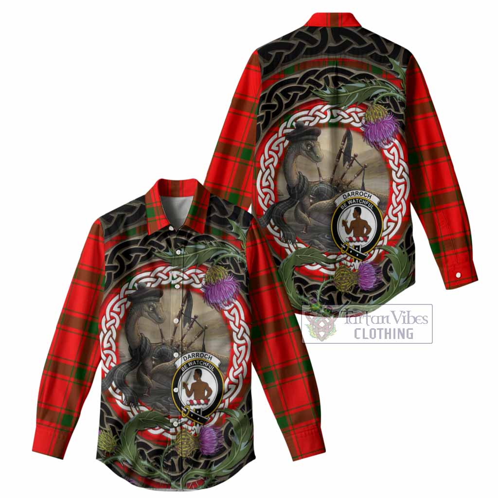 Darroch Tartan Crest Bagpipe Nessie Women Casual Shirt Scottish Loch Ness Monster Celtic Thistle