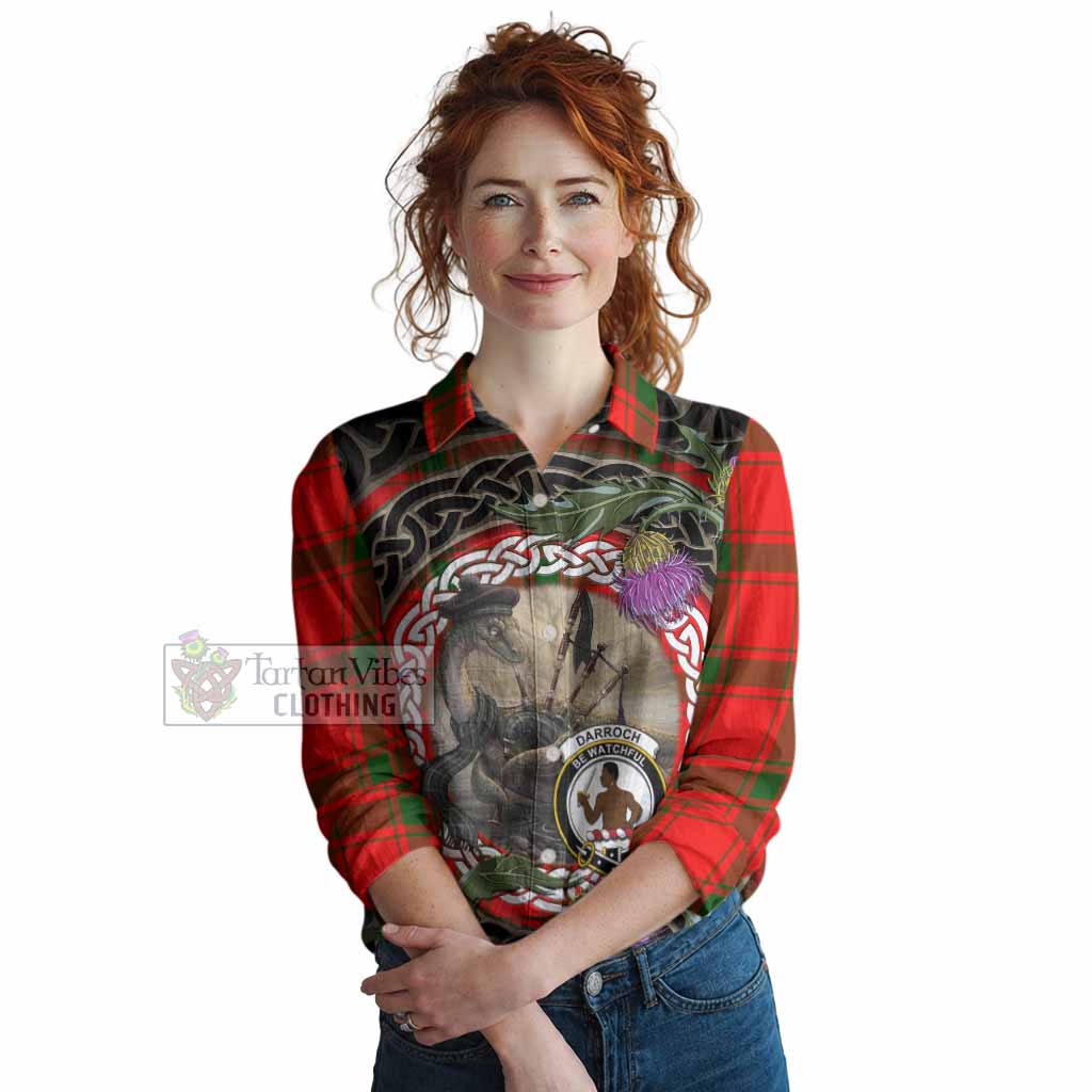 Darroch Tartan Crest Bagpipe Nessie Women Casual Shirt Scottish Loch Ness Monster Celtic Thistle