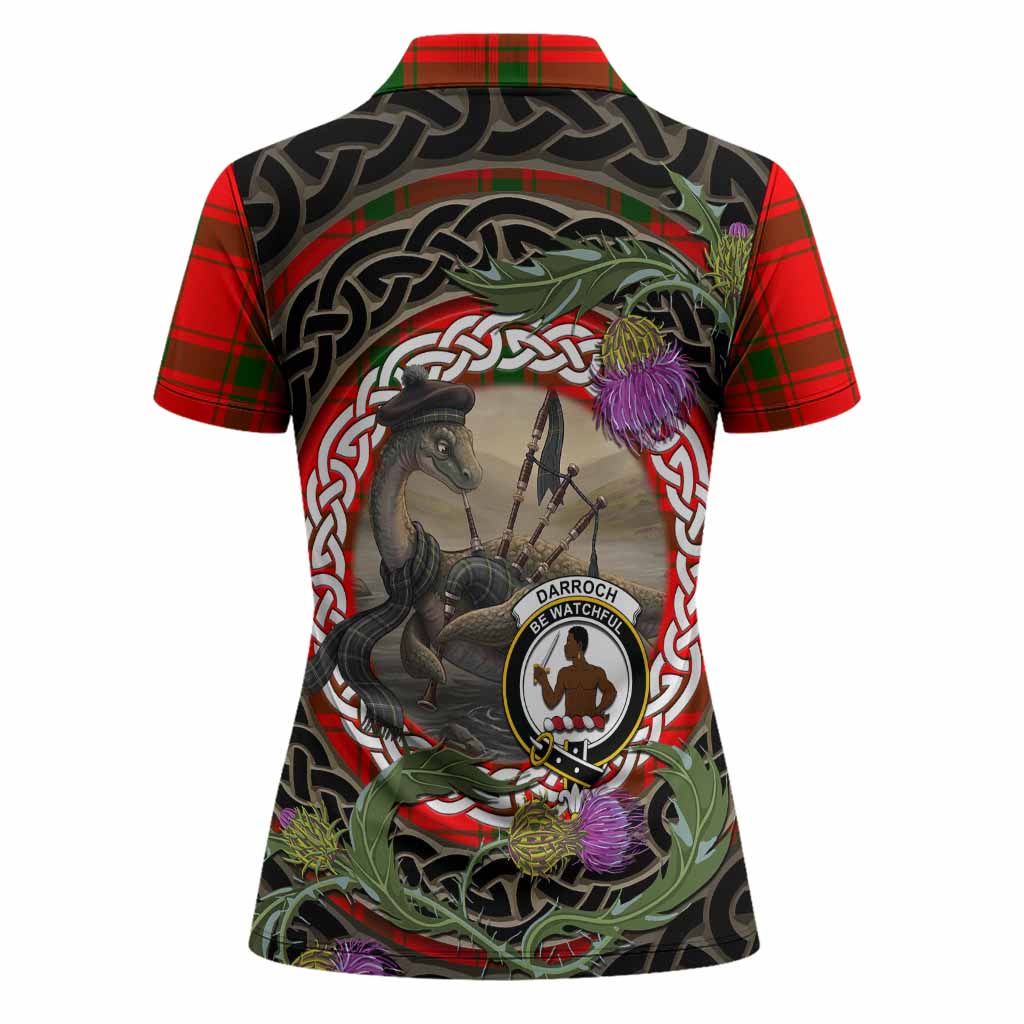 Darroch Tartan Crest Bagpipe Nessie Women Polo Shirt Scottish Loch Ness Monster Celtic Thistle