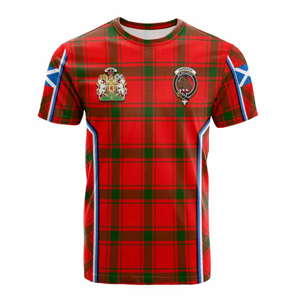 Darroch Tartan Crest Cotton T-shirt Scotland Coat of Arm Flag Style - Tartan Vibes Clothing