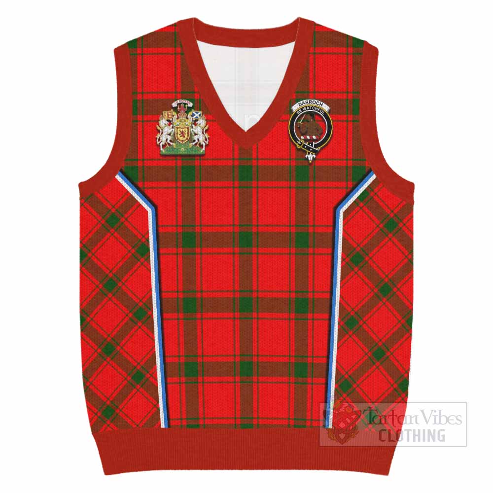 Darroch Tartan Crest Knitted V-Neck Vest Scotland Coat of Arm Flag Style - Tartan Vibes Clothing