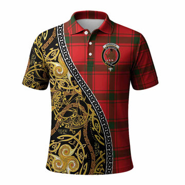 Darroch Tartan Crest Polo Shirt Celtic Knot and Triple Trickle Spiral Symbols