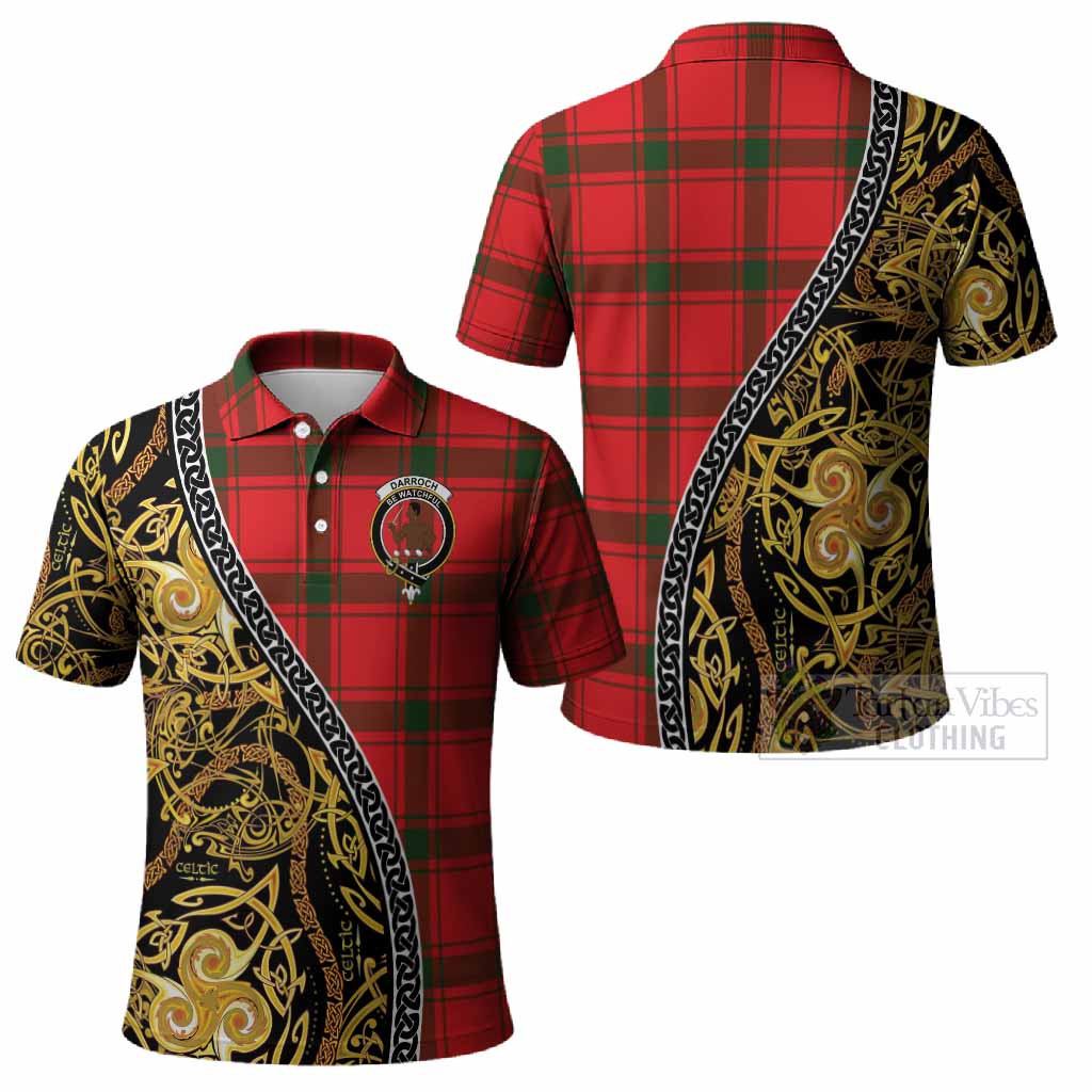 Darroch Tartan Crest Polo Shirt Celtic Knot and Triple Trickle Spiral Symbols