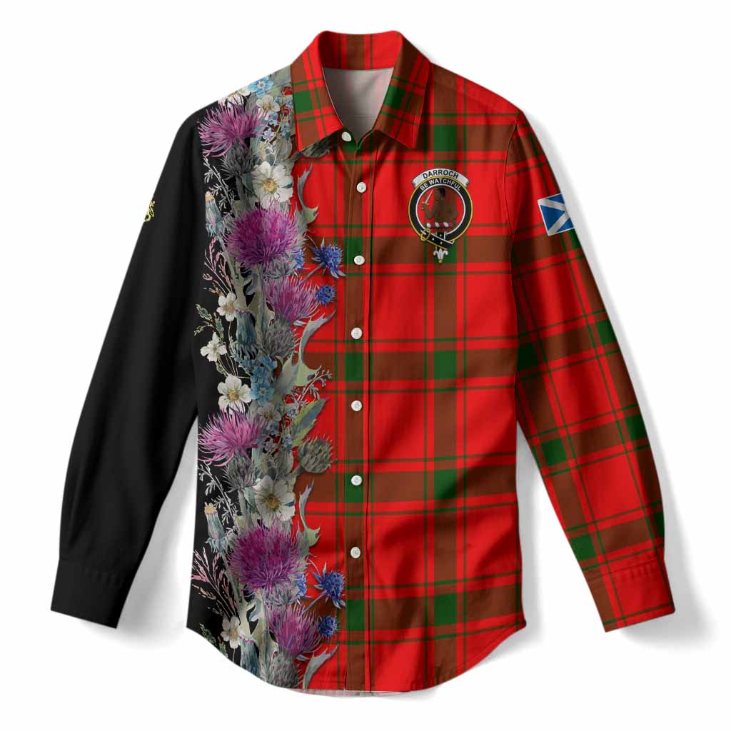 Darroch Tartan Crest Thistle Floral Women Casual Shirt
