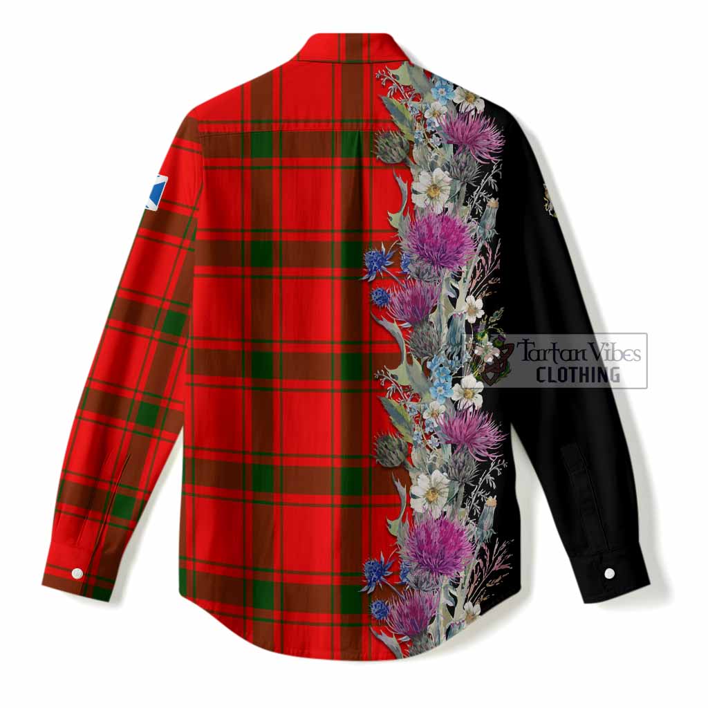 Darroch Tartan Crest Thistle Floral Women Casual Shirt