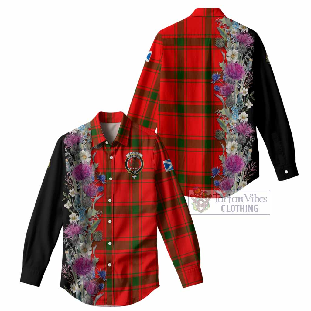 Darroch Tartan Crest Thistle Floral Women Casual Shirt