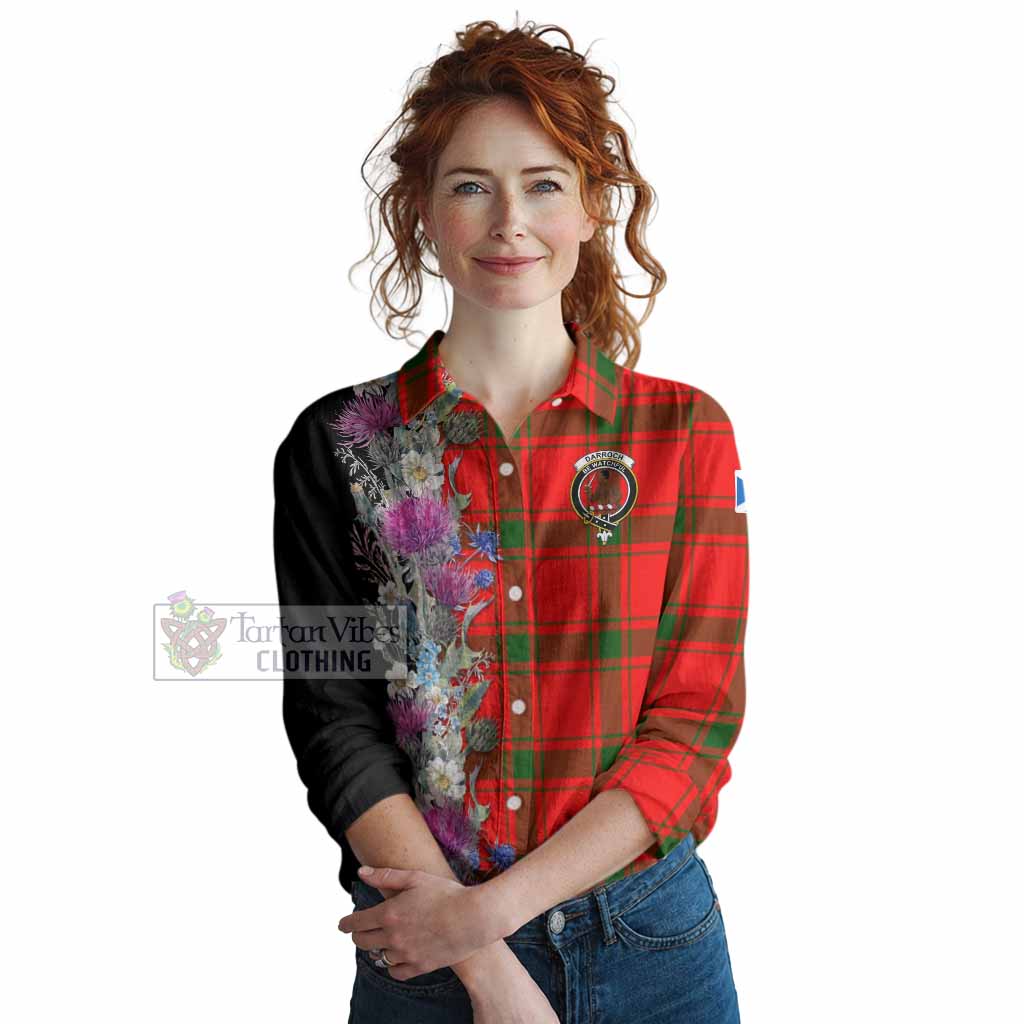Darroch Tartan Crest Thistle Floral Women Casual Shirt