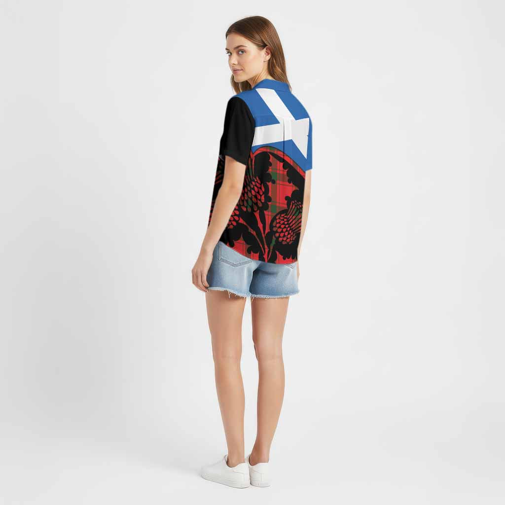 Darroch Tartan Family Crest Cotton Hawaiian Shirt Scotland Thistle Floral Flag Style