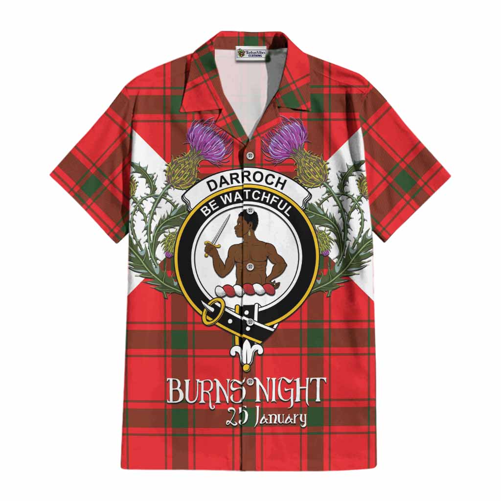 Darroch Tartan Family Crest Cotton Hawaiian Shirt Scottish Burns Night Thistle Floral