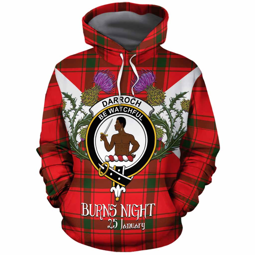 Darroch Tartan Family Crest Cotton Hoodie Scottish Burns Night Thistle Floral