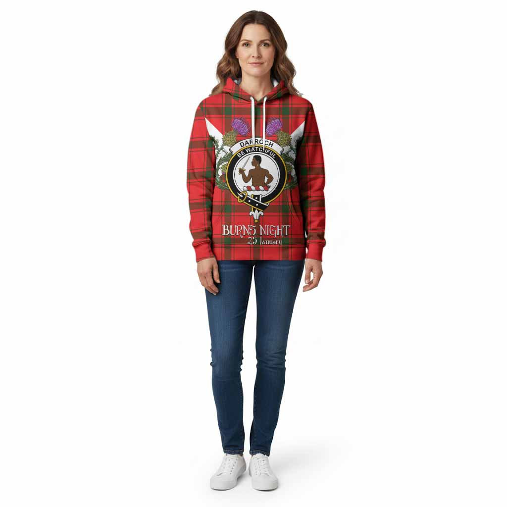 Darroch Tartan Family Crest Cotton Hoodie Scottish Burns Night Thistle Floral