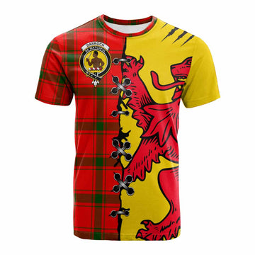 Darroch Tartan Family Crest Cotton T-shirt Lion Rampant Honor