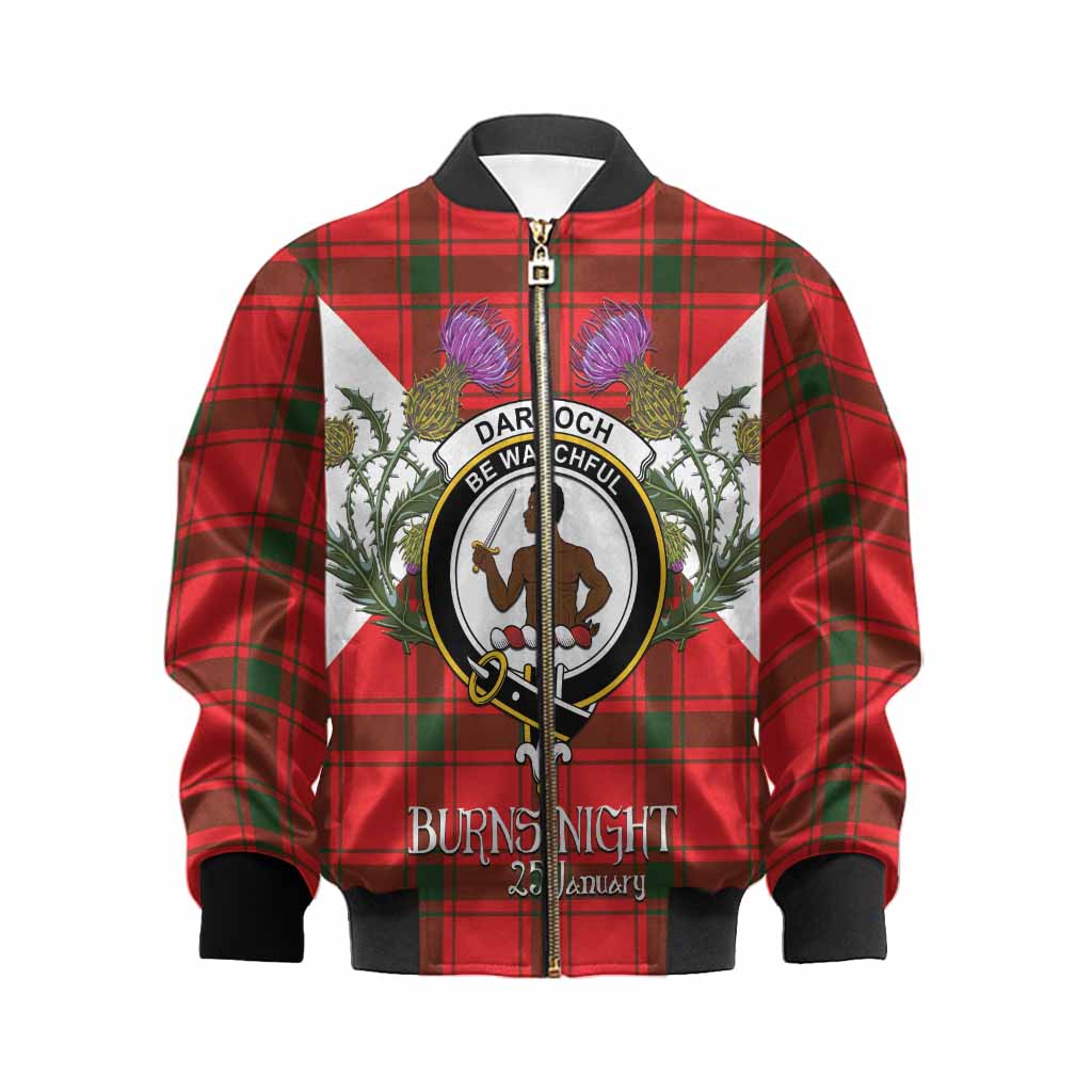 Darroch Tartan Family Crest Kid Bomber Jacket Scottish Burns Night Thistle Floral