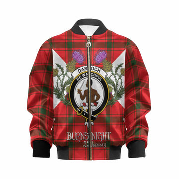 Darroch Tartan Family Crest Kid Bomber Jacket Scottish Burns Night Thistle Floral