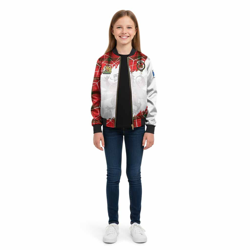 Darroch Tartan Kid Bomber Jacket with Family Crest and Lion Rampant Grunge Style