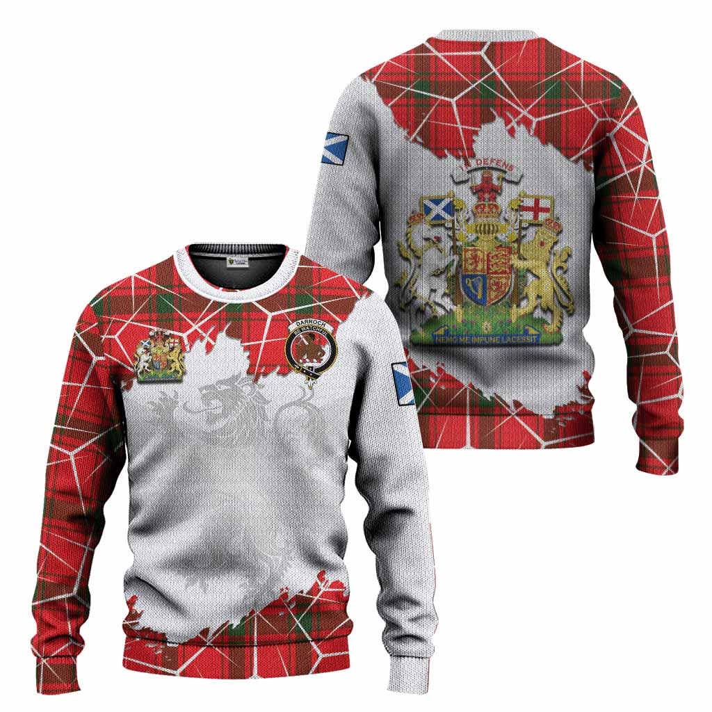 Darroch Tartan Knitted Sweater with Family Crest and Lion Rampant Grunge Style
