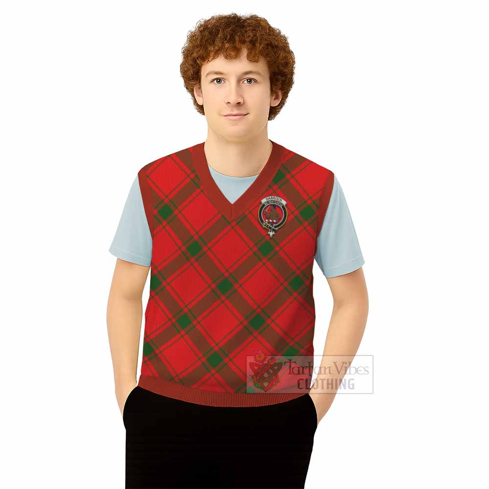 Darroch Tartan Knitted V-Neck Vest with Family Crest Cross Style