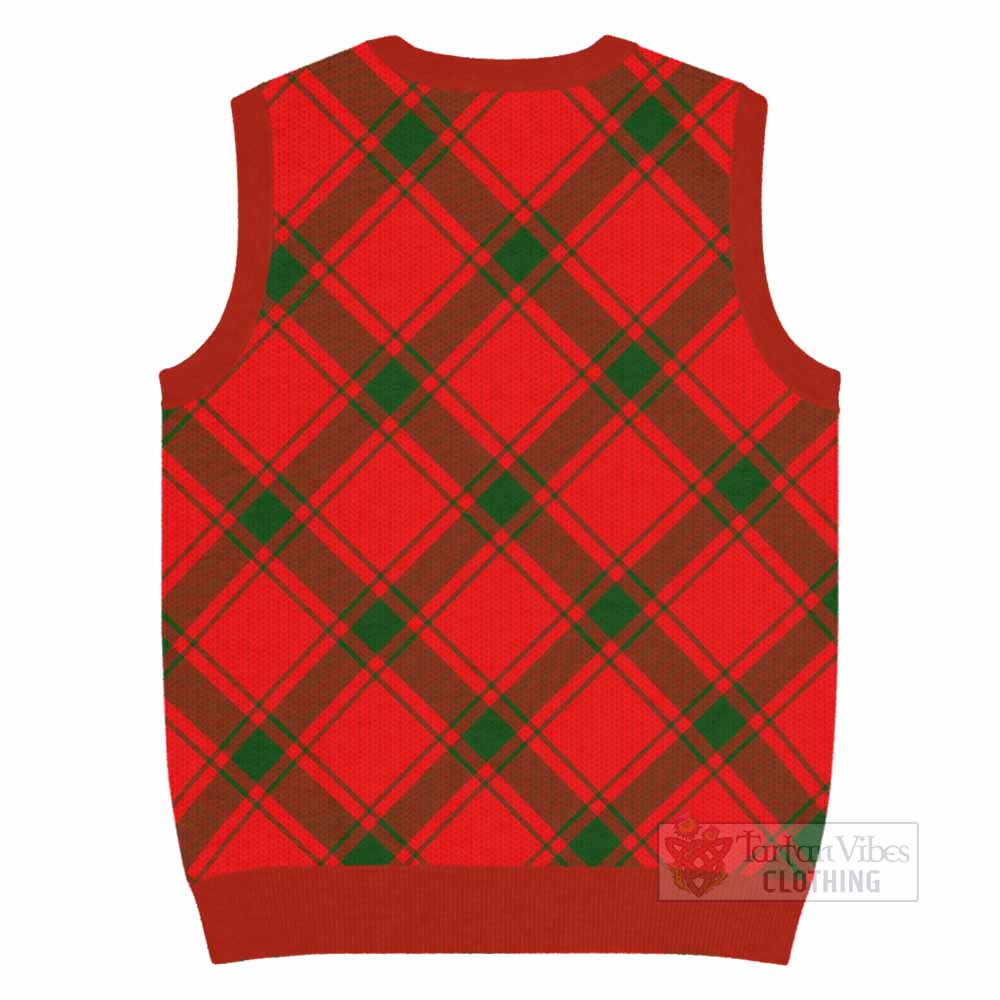 Darroch Tartan Knitted V-Neck Vest with Family Crest Cross Style