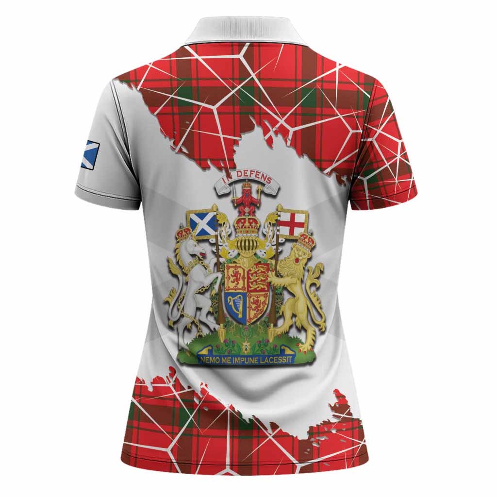 Darroch Tartan Women Polo Shirt with Family Crest and Lion Rampant Grunge Style