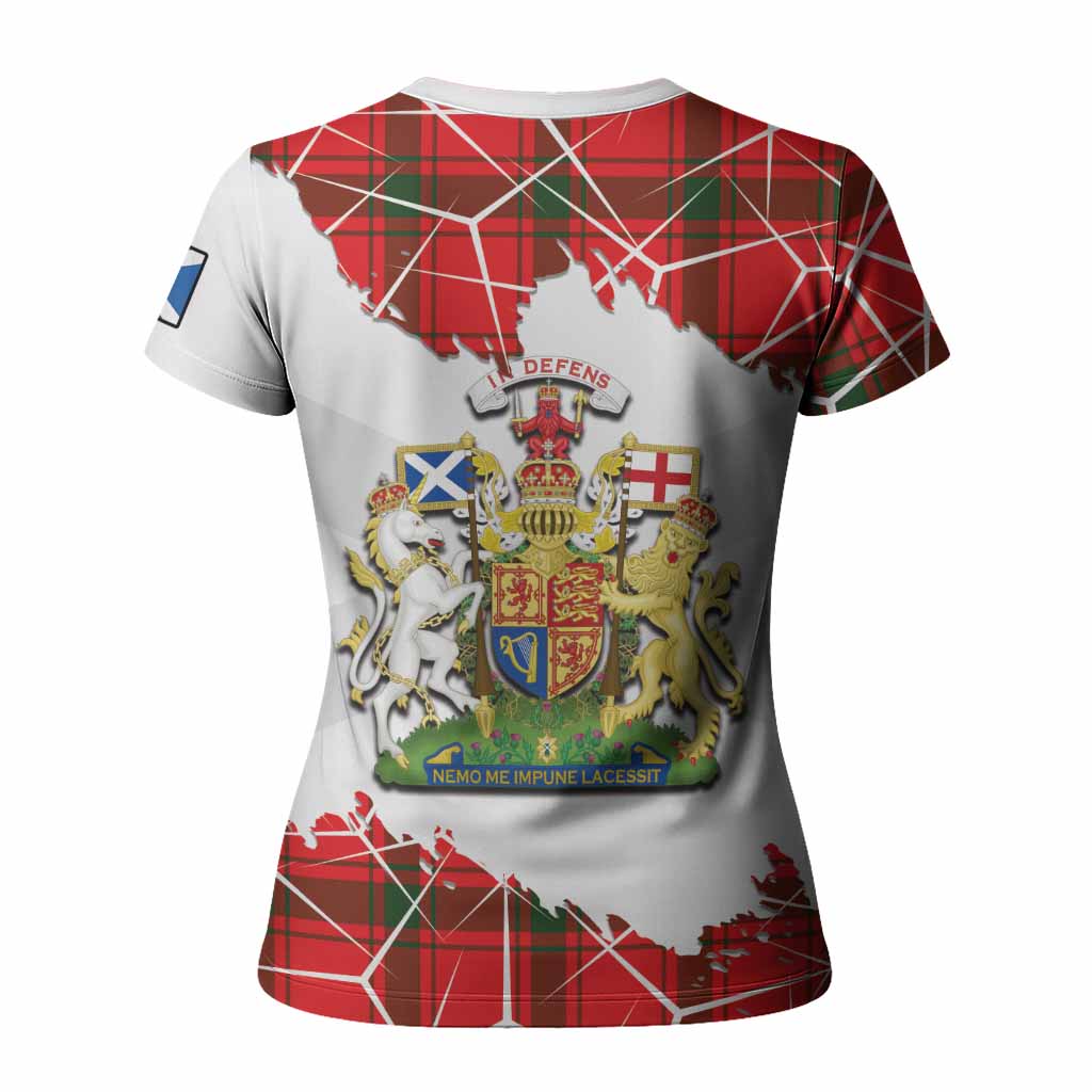 Darroch Tartan Women T shirt with Family Crest and Lion Rampant Grunge Style